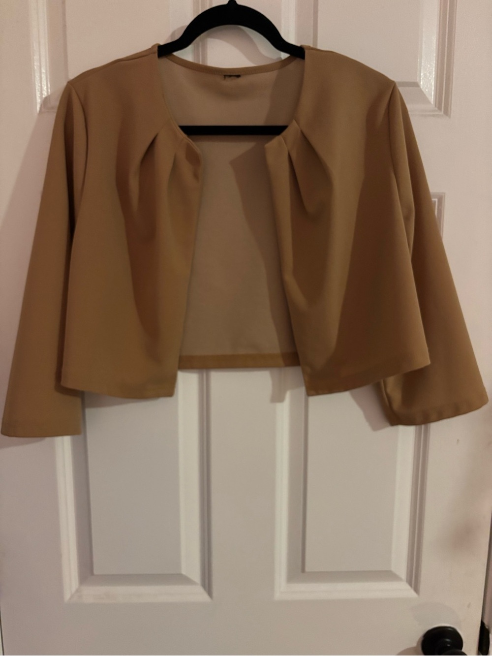 Womens Cropped Open-Front Bolero Jacket - Camel